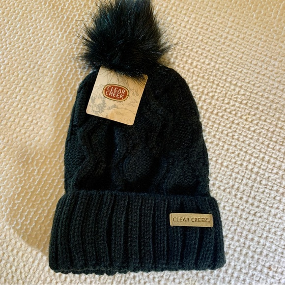 NWT Clear Creek Black Pom Pom Beanie - Picture 2 of 2